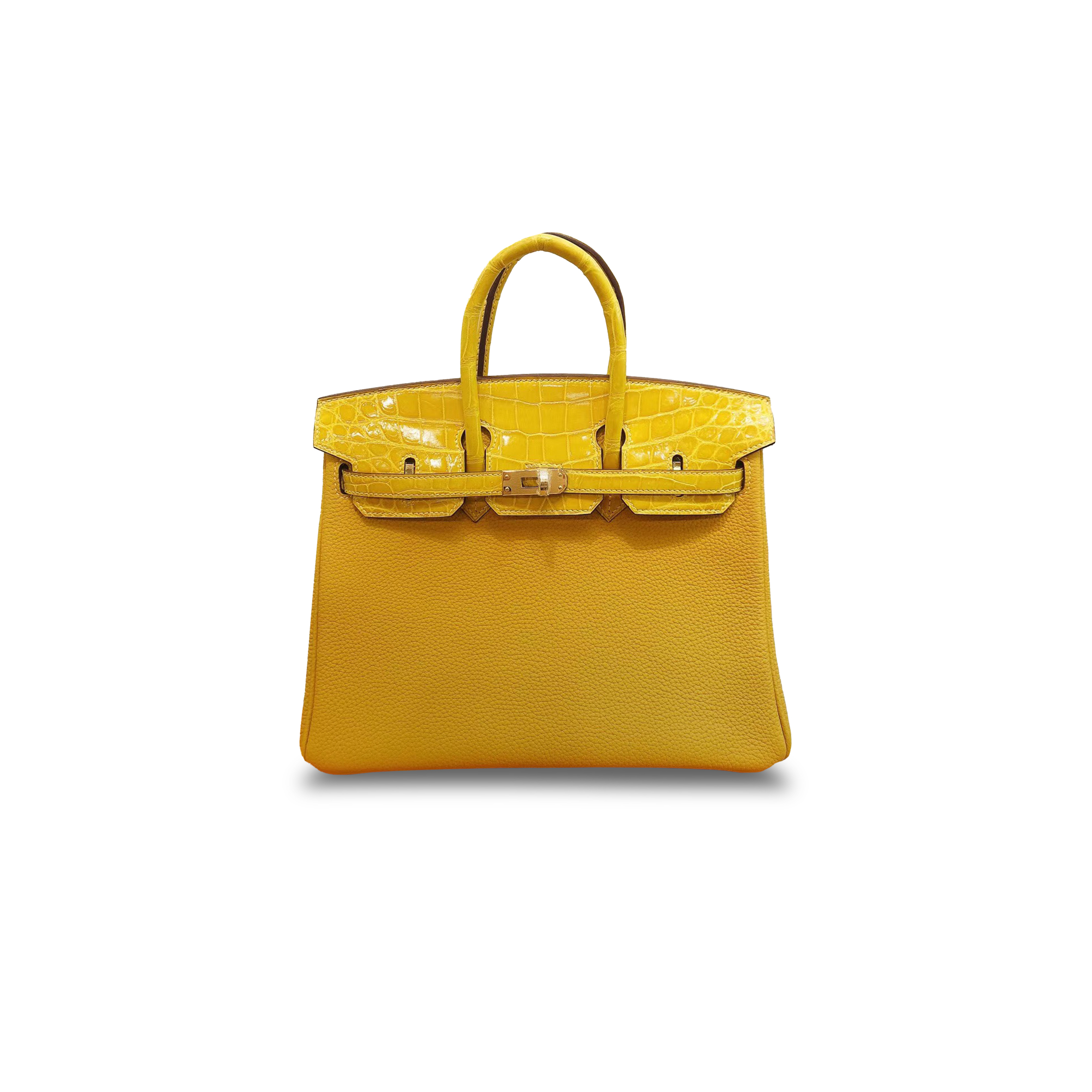 HERMÈS MASTER BIRKIN 25 CROCODILE AND TOGO LEATHER AMBER YELLOW GOLD BUCKLE H076216CK53 (25*20*13cm)